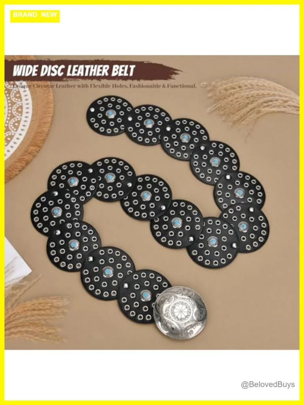 Western Faux Leather Concho Disc Belt Women Cowgirl Turquoise Waist Belt